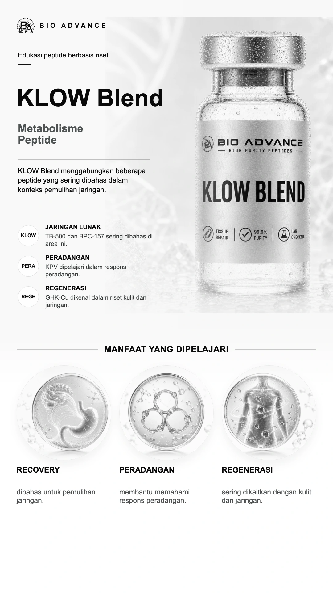 Poster edukasi KLOW Blend, ringkasan cara kerja dan konteks risetnya